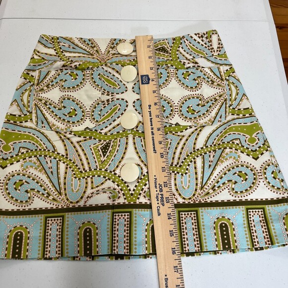 J Crew Trastevere Paisley Mini Skirt Big Buttons Blue Green Cream - Women's 2 - Picture 10 of 11